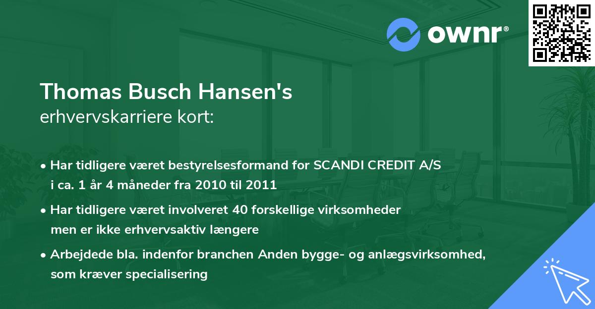 Thomas Busch Hansen's erhvervskarriere kort