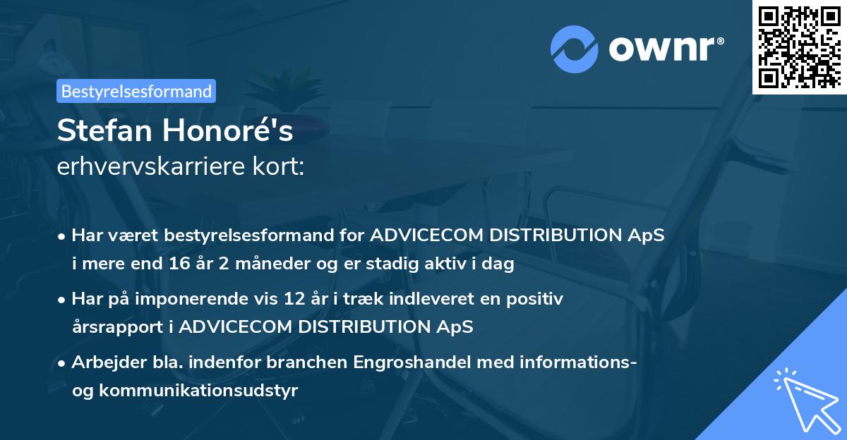 Stefan Honoré's erhvervskarriere kort