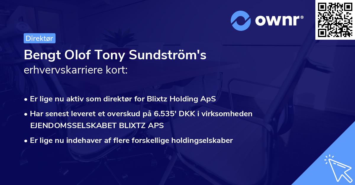 Bengt Olof Tony Sundström's erhvervskarriere kort