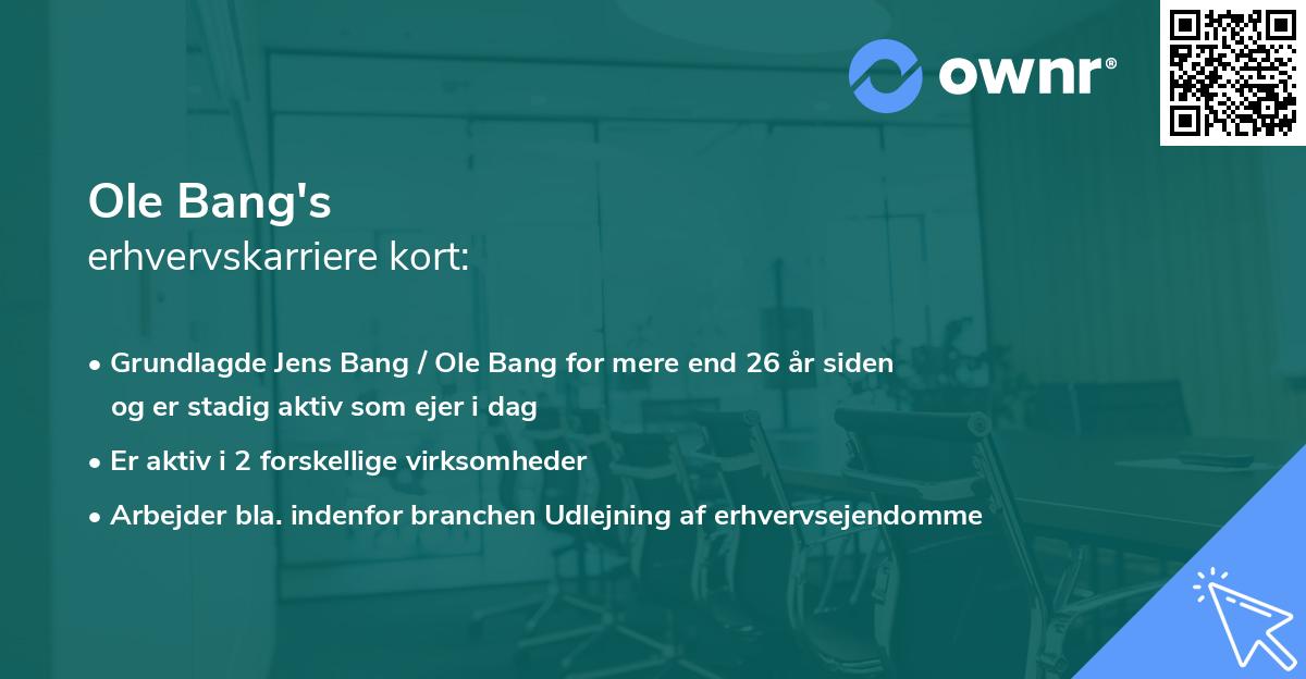Ole Bang's erhvervskarriere kort