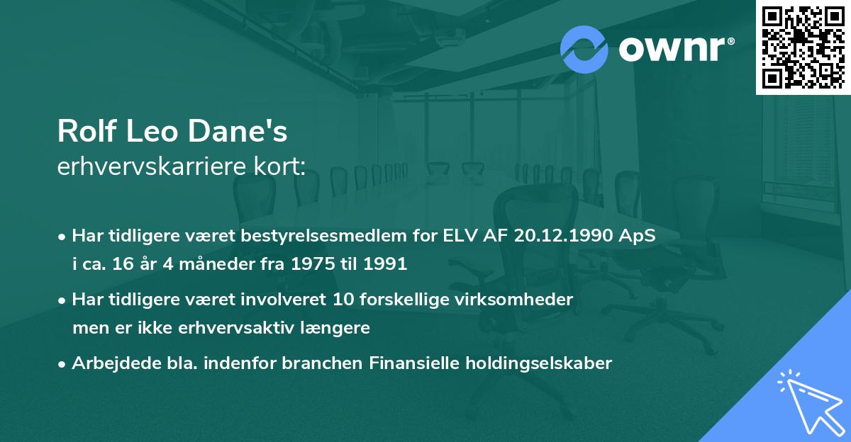 Rolf Leo Dane's erhvervskarriere kort