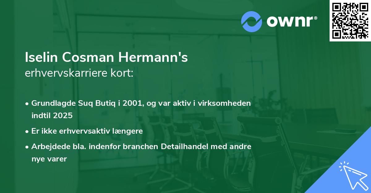 Iselin Cosman Hermann's erhvervskarriere kort
