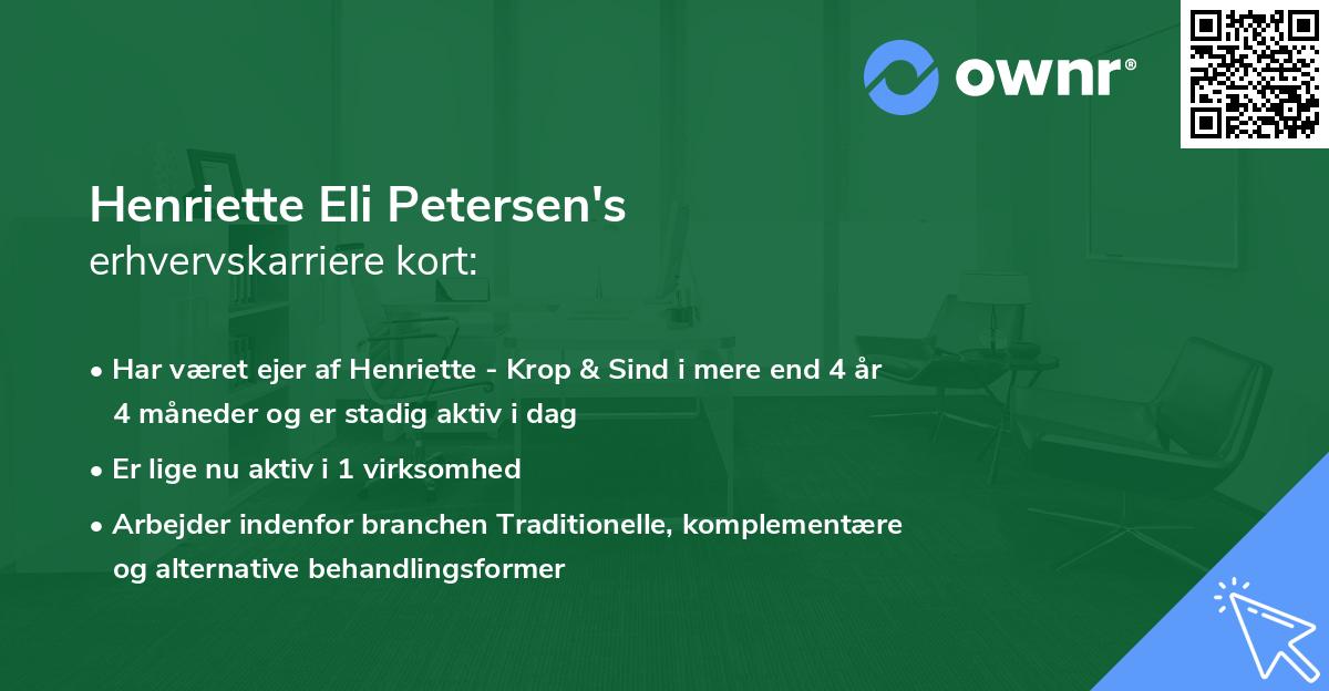 Henriette Eli Petersen's erhvervskarriere kort