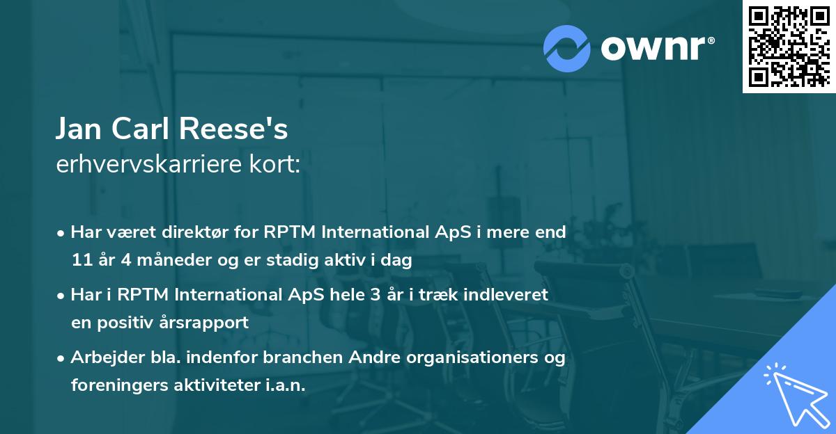 Jan Carl Reese's erhvervskarriere kort