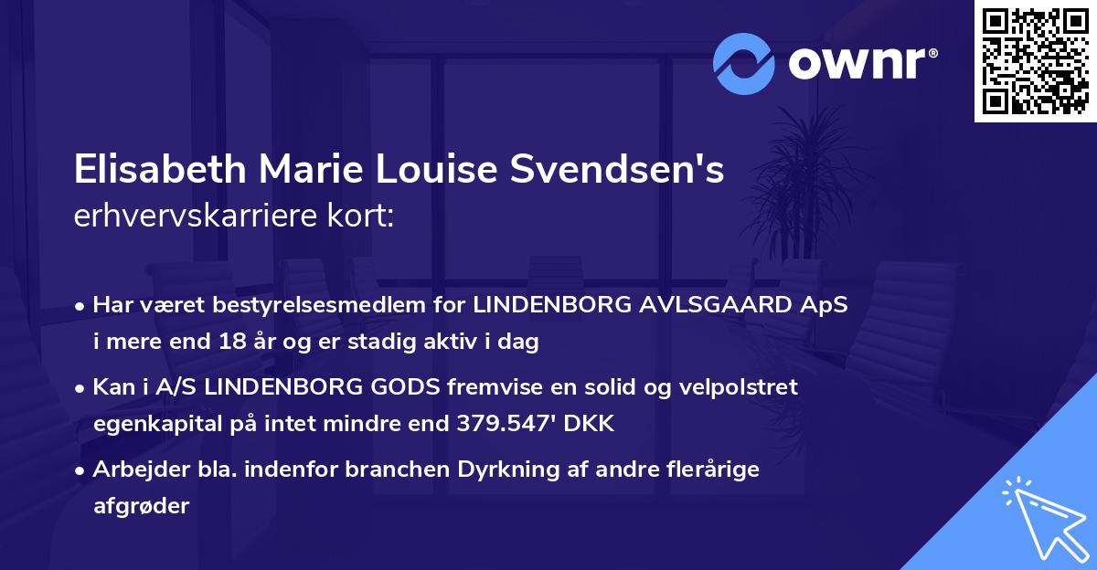 Elisabeth Marie Louise Svendsen's erhvervskarriere kort