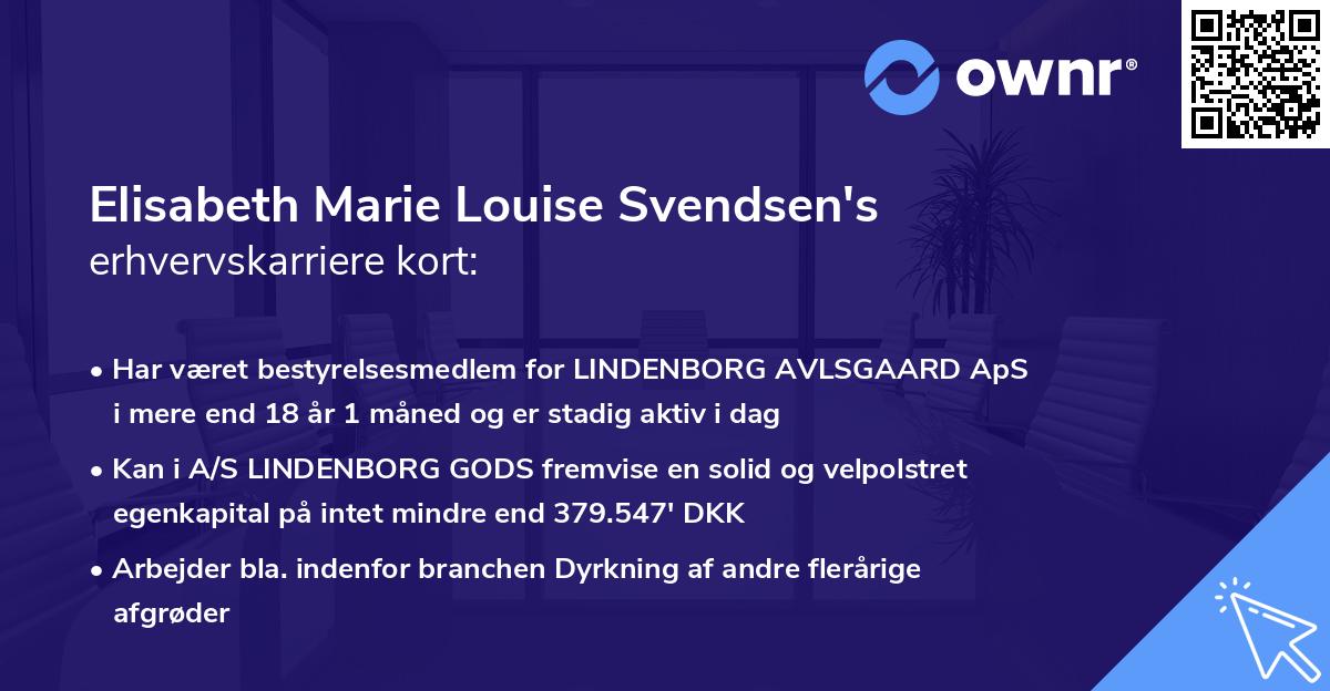 Elisabeth Marie Louise Svendsen's erhvervskarriere kort