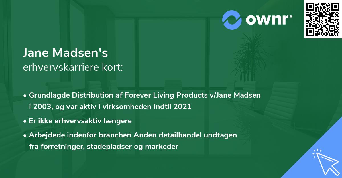 Jane Madsen's erhvervskarriere kort