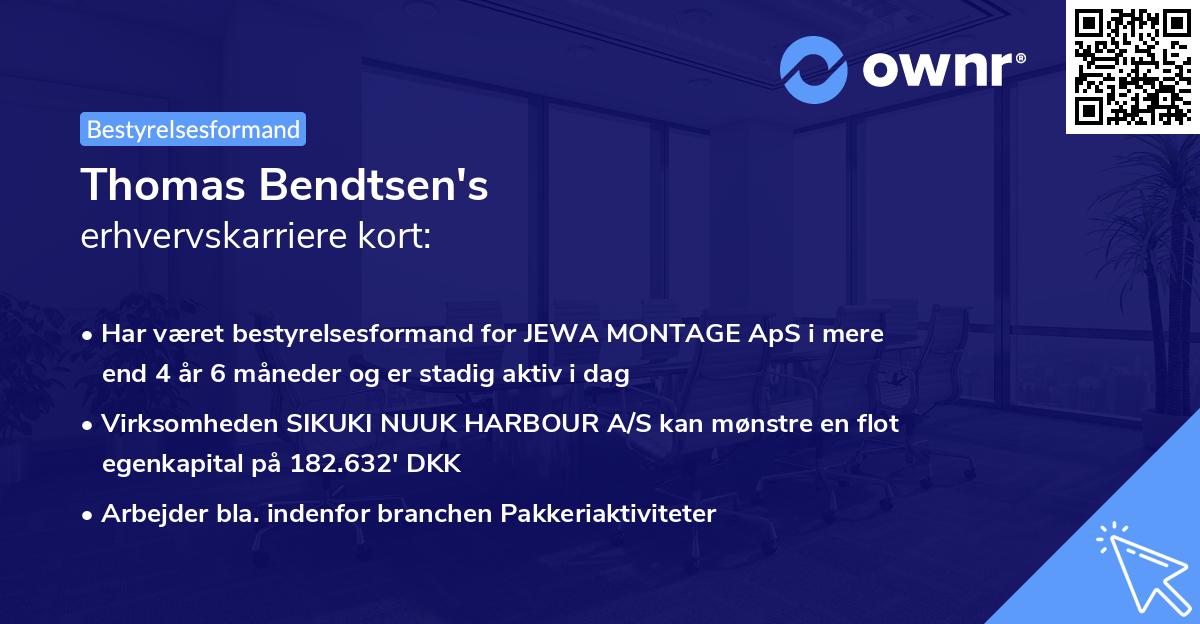 Thomas Bendtsen's erhvervskarriere kort