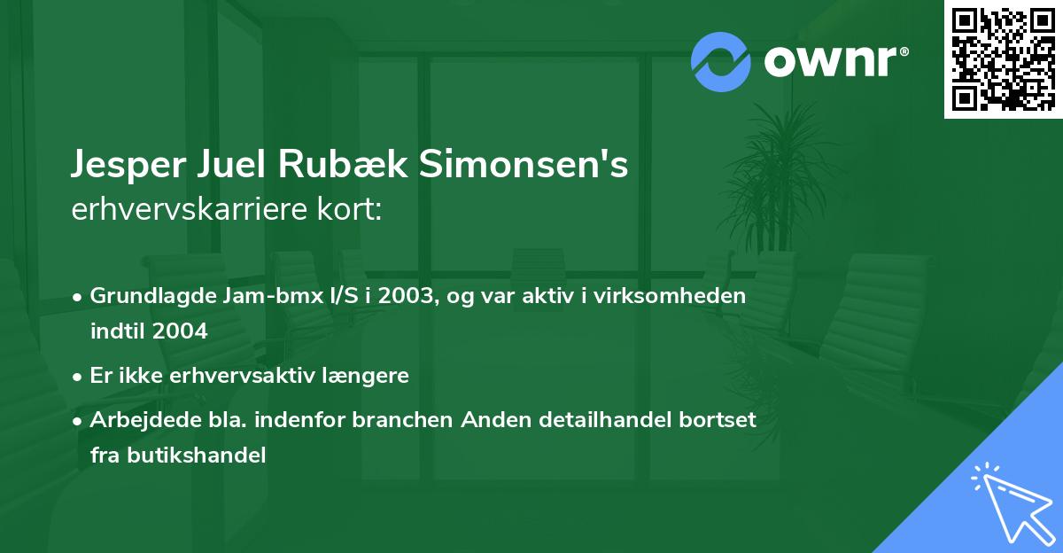 Jesper Juel Rubæk Simonsen's erhvervskarriere kort