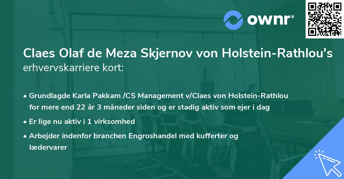 Claes Olaf de Meza Skjernov von Holstein-Rathlou's erhvervskarriere kort