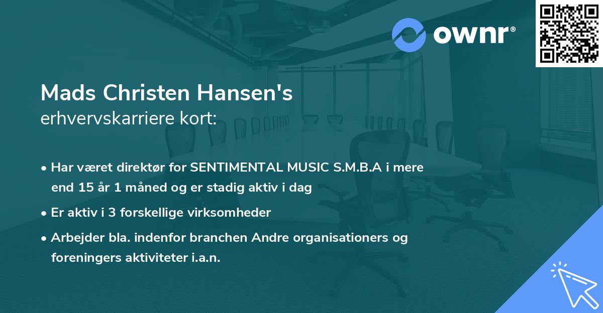 Mads Christen Hansen's erhvervskarriere kort