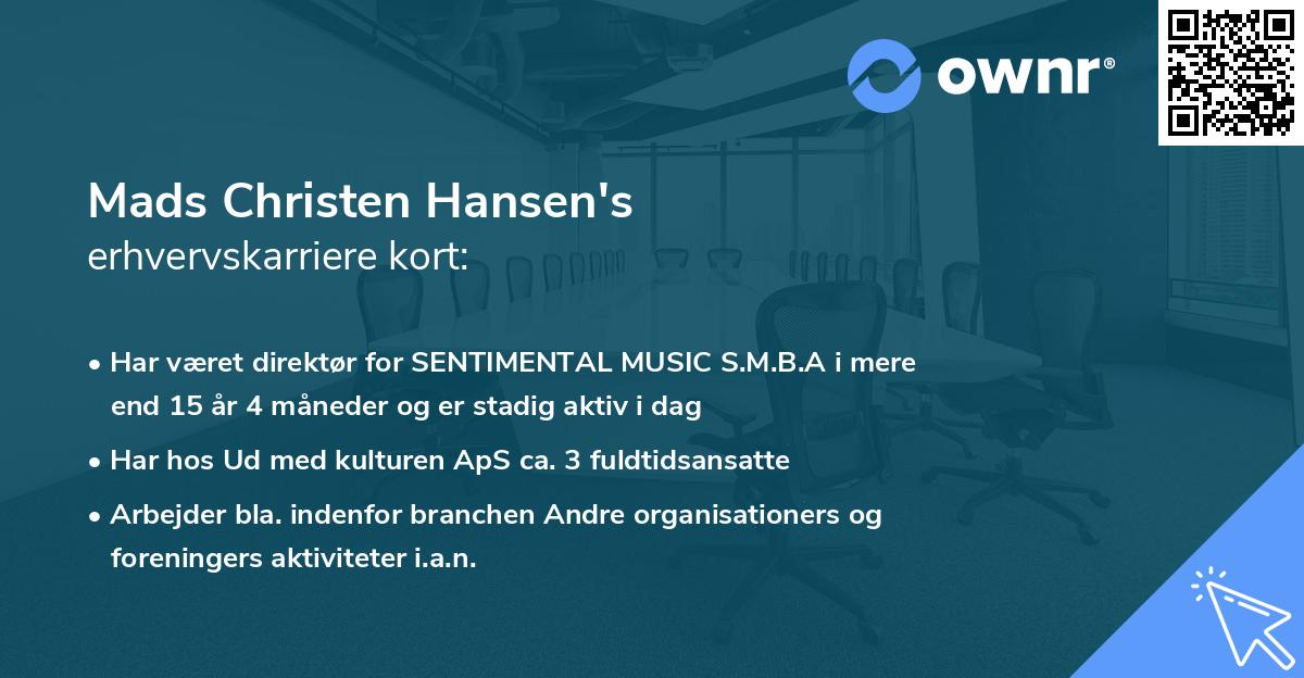 Mads Christen Hansen's erhvervskarriere kort