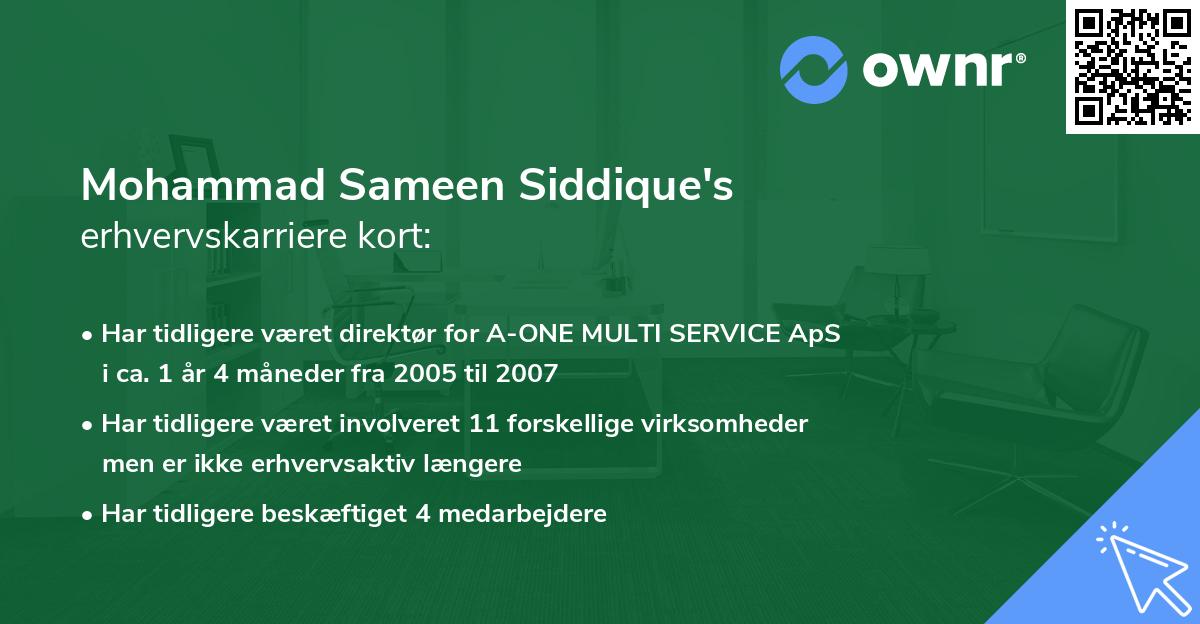 Mohammad Sameen Siddique's erhvervskarriere kort