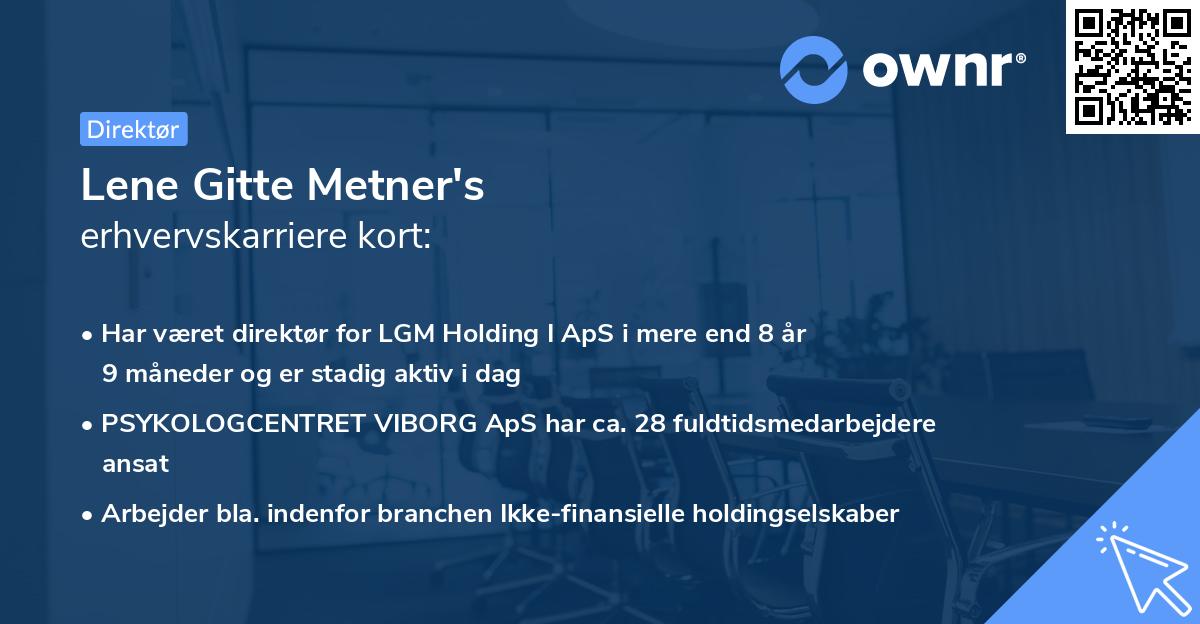 Lene Gitte Metner's erhvervskarriere kort