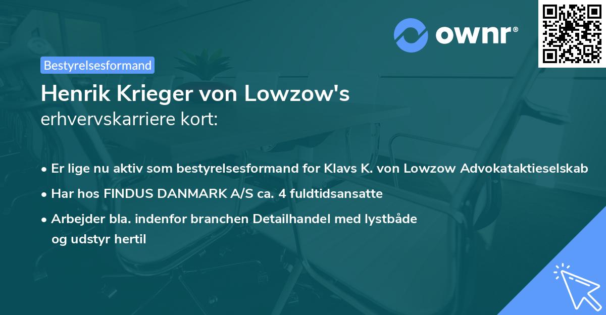 Henrik Krieger von Lowzow's erhvervskarriere kort