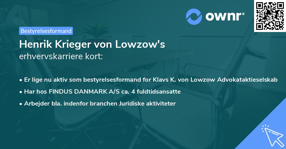 Henrik Krieger von Lowzow's erhvervskarriere kort