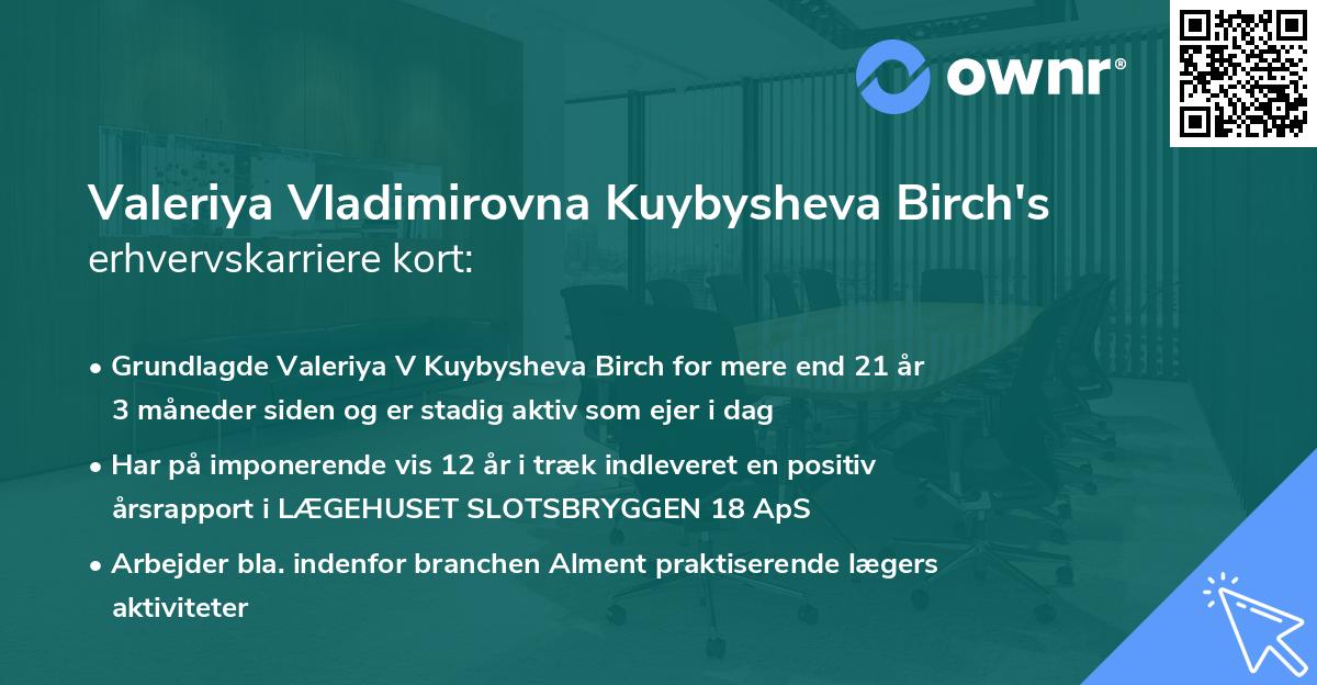 Valeriya Vladimirovna Kuybysheva Birch's erhvervskarriere kort