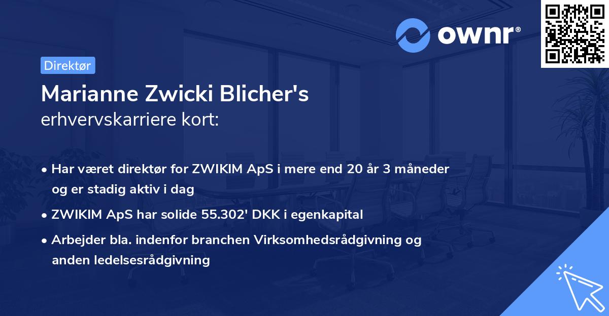 Marianne Zwicki Blicher's erhvervskarriere kort