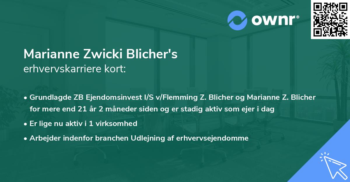 Marianne Zwicki Blicher's erhvervskarriere kort