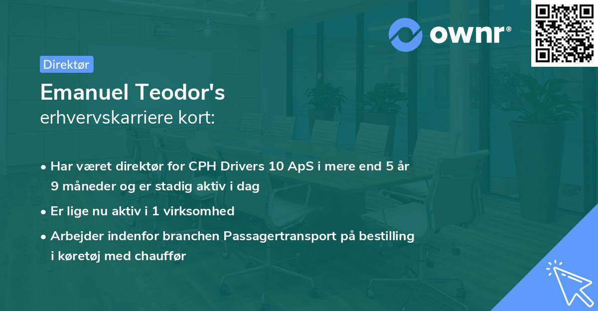 Emanuel Teodor's erhvervskarriere kort