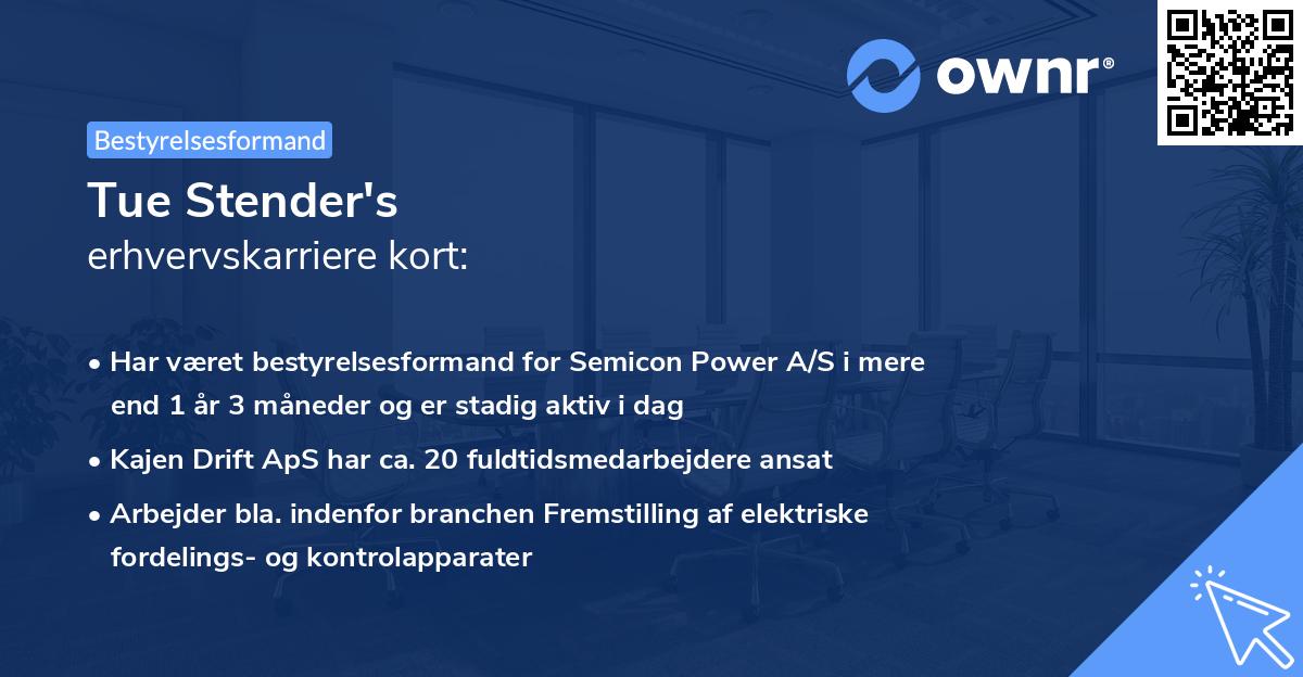 Tue Stender's erhvervskarriere kort