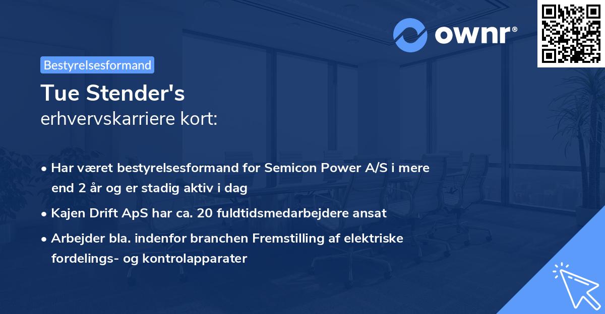 Tue Stender's erhvervskarriere kort