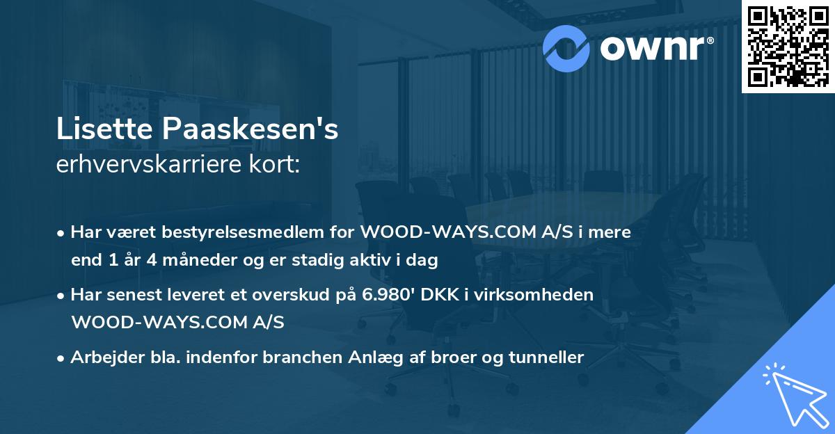 Lisette Paaskesen's erhvervskarriere kort