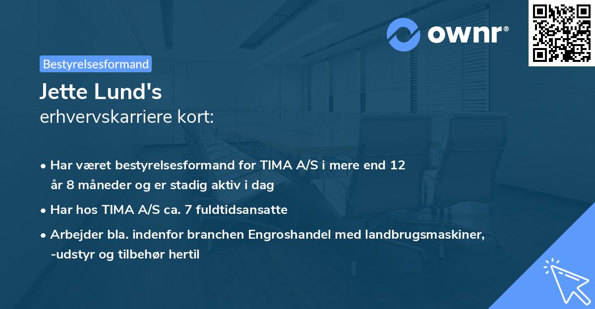 Jette Lund's erhvervskarriere kort