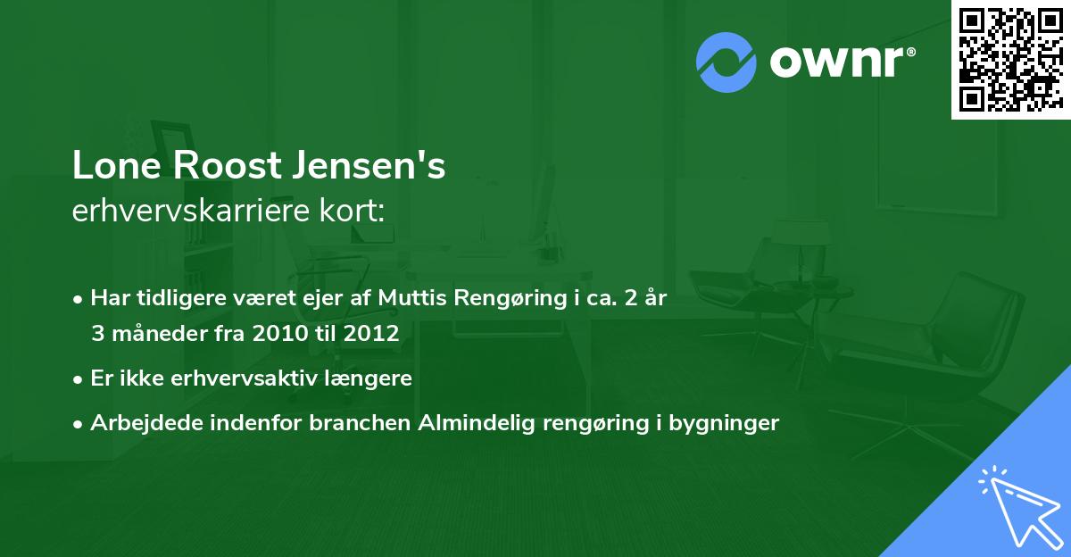 Lone Roost Jensen's erhvervskarriere kort