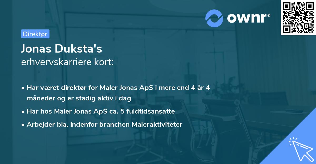 Jonas Duksta's erhvervskarriere kort