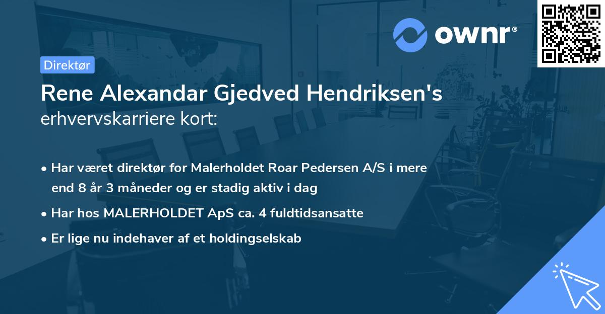 Rene Alexandar Gjedved Hendriksen's erhvervskarriere kort