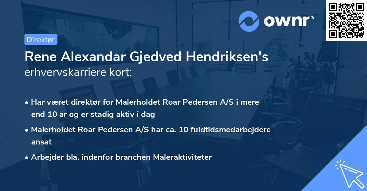 Rene Alexandar Gjedved Hendriksen's erhvervskarriere kort