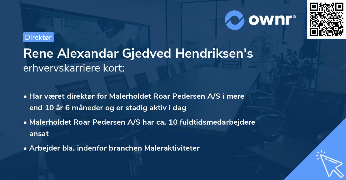 Rene Alexandar Gjedved Hendriksen's erhvervskarriere kort