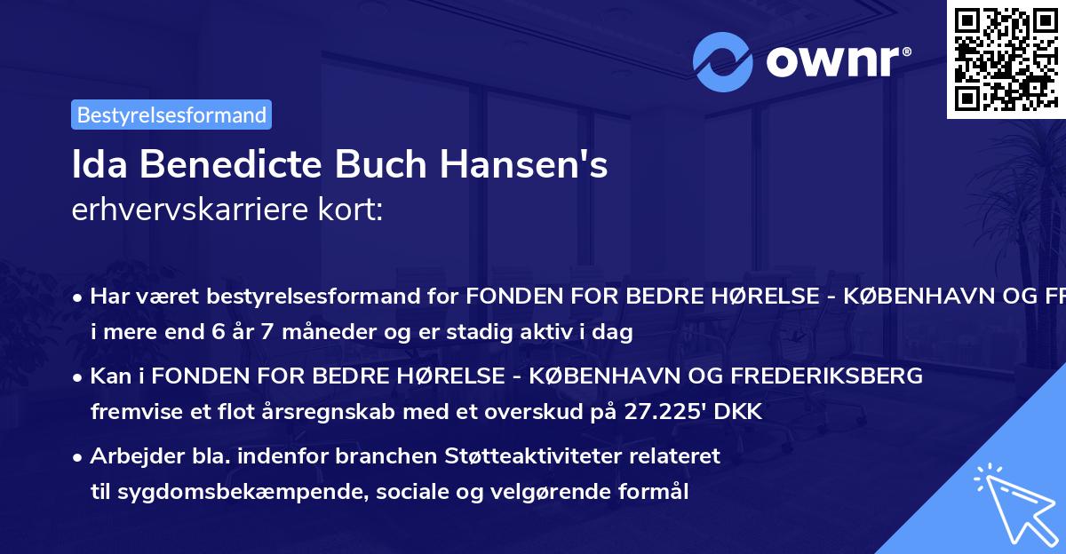 Ida Benedicte Buch Hansen's erhvervskarriere kort