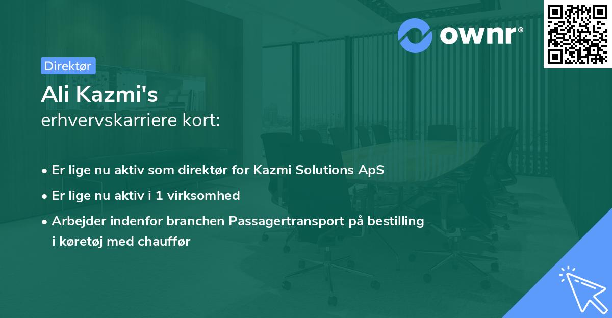 Ali Kazmi's erhvervskarriere kort