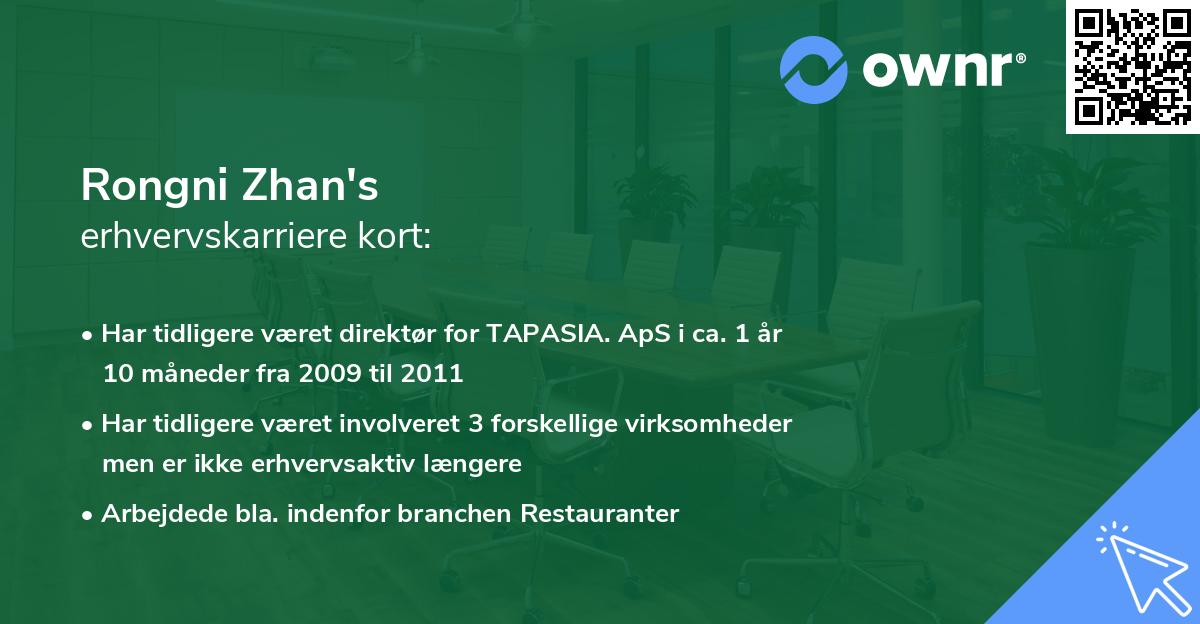 Rongni Zhan's erhvervskarriere kort