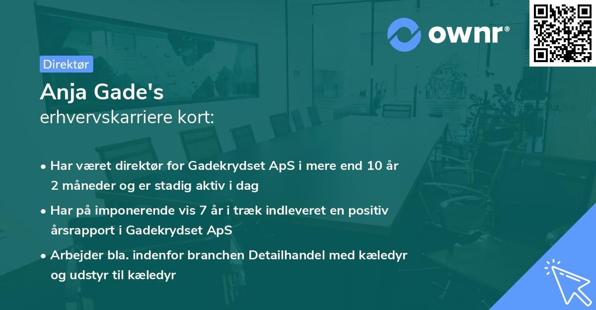 Anja Gade's erhvervskarriere kort