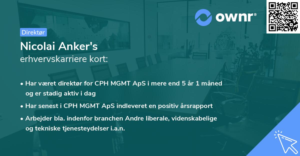 Nicolai Anker's erhvervskarriere kort