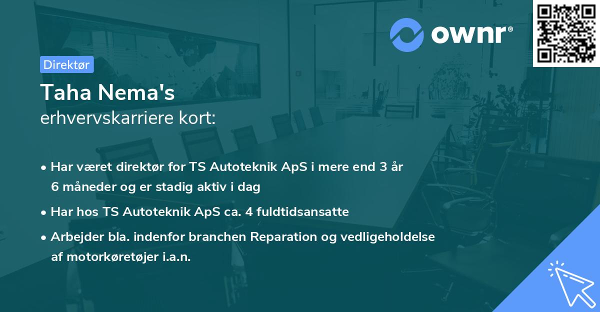 Taha Nema's erhvervskarriere kort