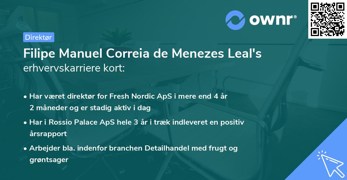 Filipe Manuel Correia de Menezes Leal's erhvervskarriere kort