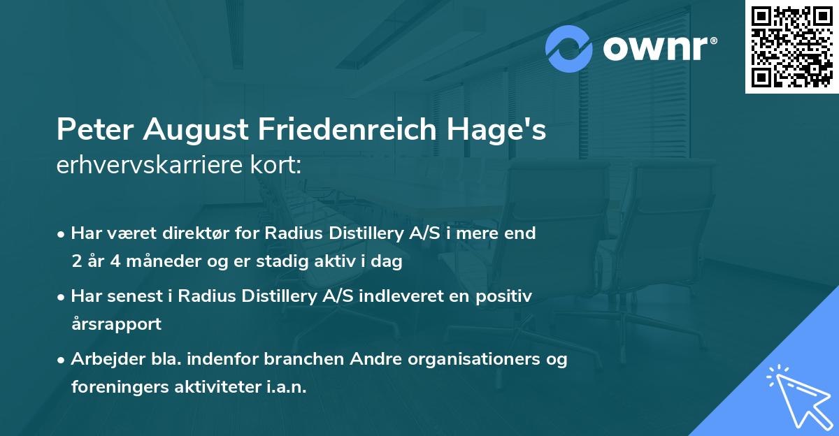Peter August Friedenreich Hage's erhvervskarriere kort