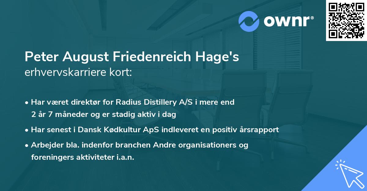 Peter August Friedenreich Hage's erhvervskarriere kort