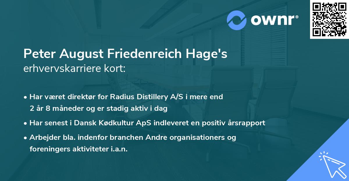 Peter August Friedenreich Hage's erhvervskarriere kort