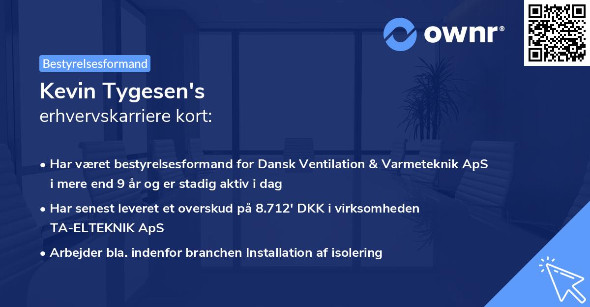 Kevin Tygesen's erhvervskarriere kort