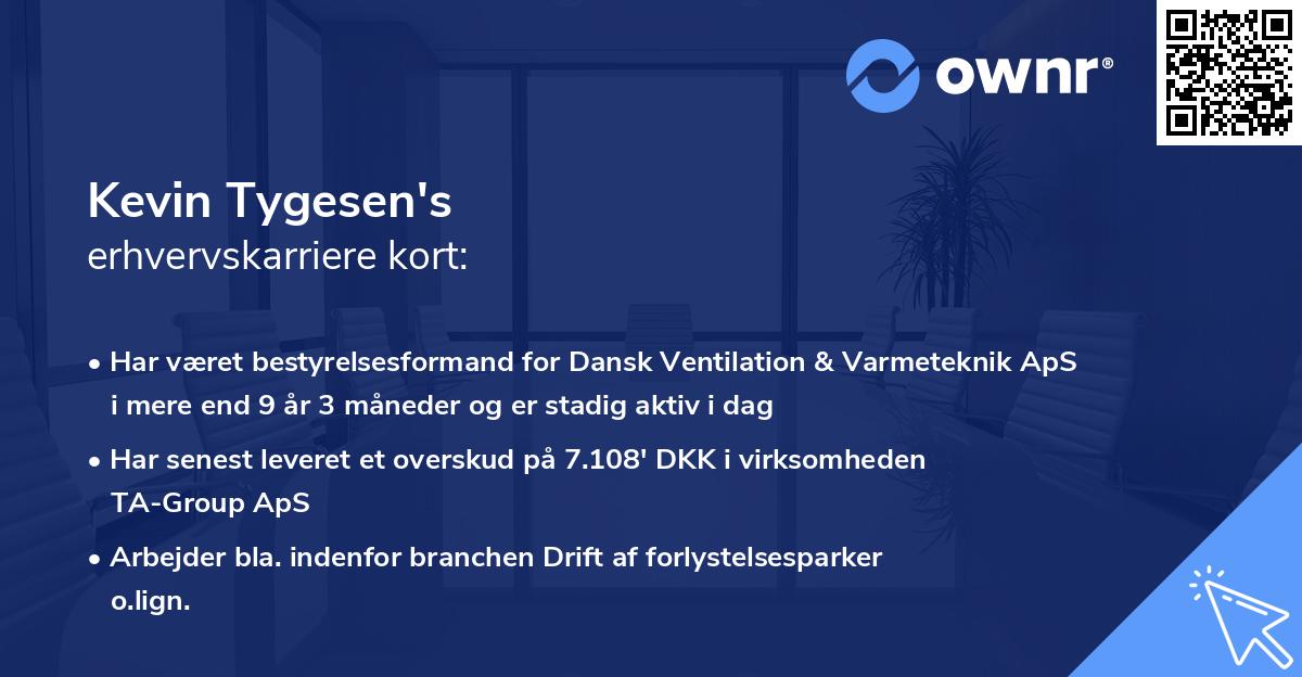 Kevin Tygesen's erhvervskarriere kort