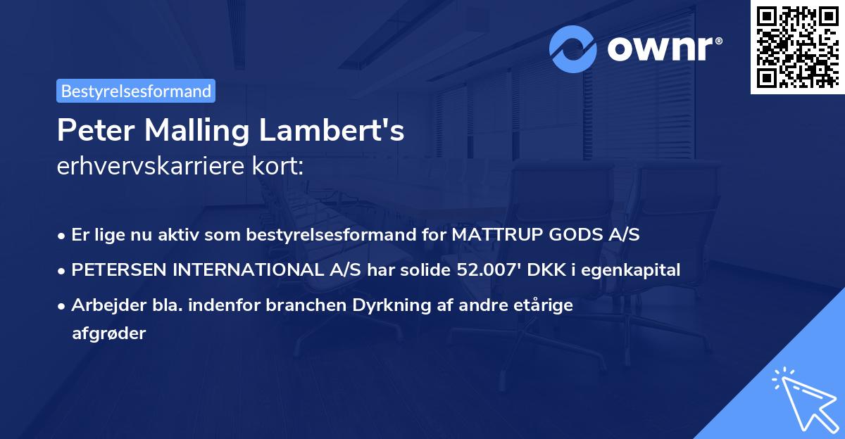 Peter Malling Lambert's erhvervskarriere kort