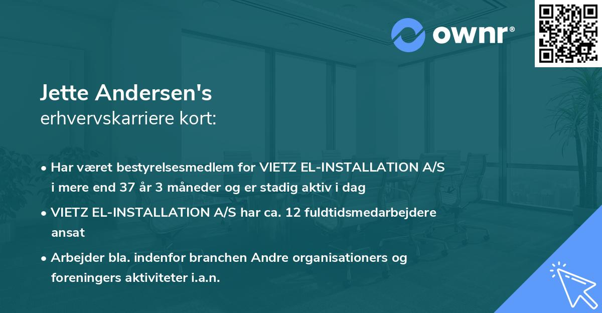 Jette Andersen's erhvervskarriere kort