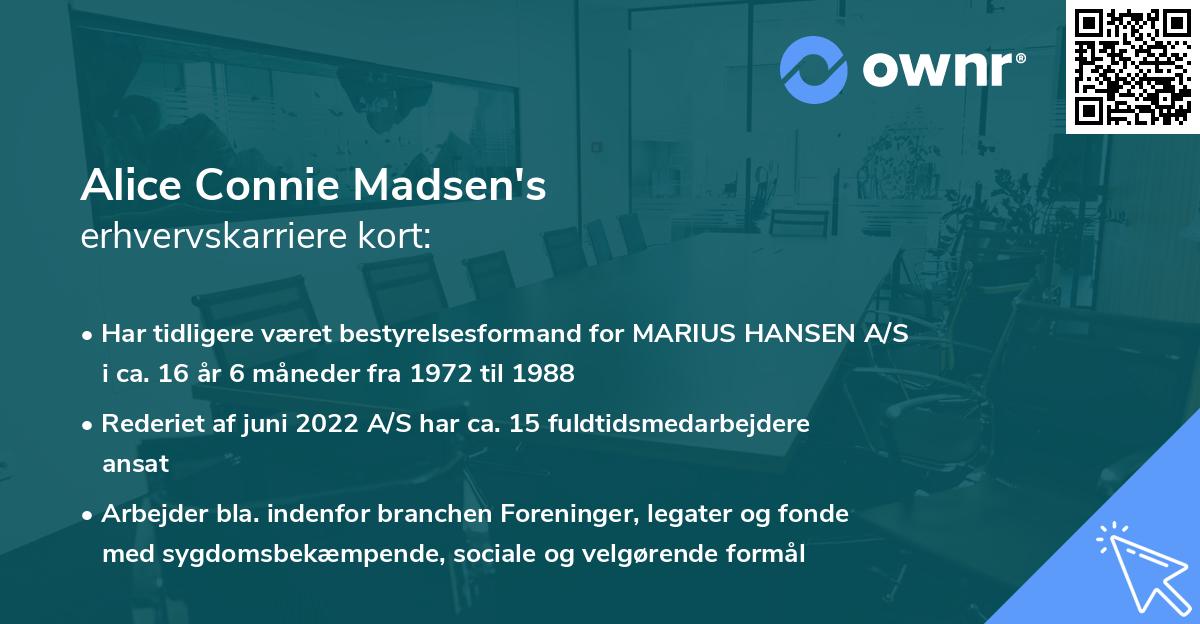 Alice Connie Madsen's erhvervskarriere kort