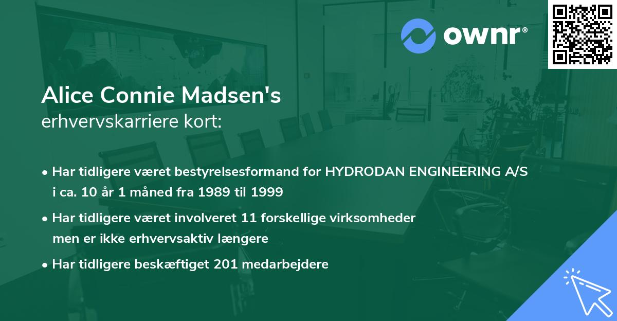 Alice Connie Madsen's erhvervskarriere kort