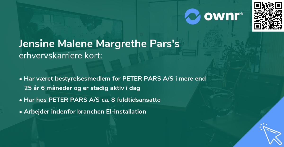 Jensine Malene Margrethe Pars's erhvervskarriere kort